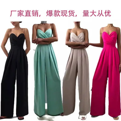 Europe Jumpsuits Straight Strap Spring and Summer Jumpsuit Women Elegance Female Macacão Feminino.