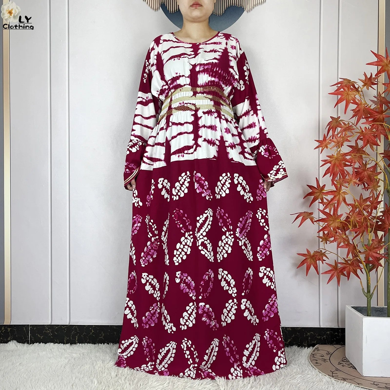 New Women Party Dress Dubai Muslim Summer Cotton Long Sleeve Collect Waist Boubou Maxi Islam Women Elegant Dress African Abaya.