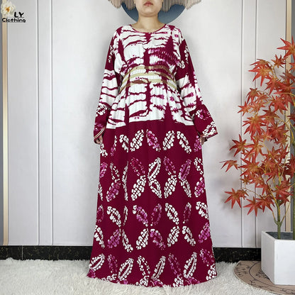 New Women Party Dress Dubai Muslim Summer Cotton Long Sleeve Collect Waist Boubou Maxi Islam Women Elegant Dress African Abaya.