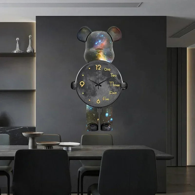 Wand Ästhetische Bär Uhr Moderne LED Licht Einzigartige Bär Stille Uhr Lampe Uhr Luxus Esszimmer Wohnzimmer Dekoration Hause Ornament