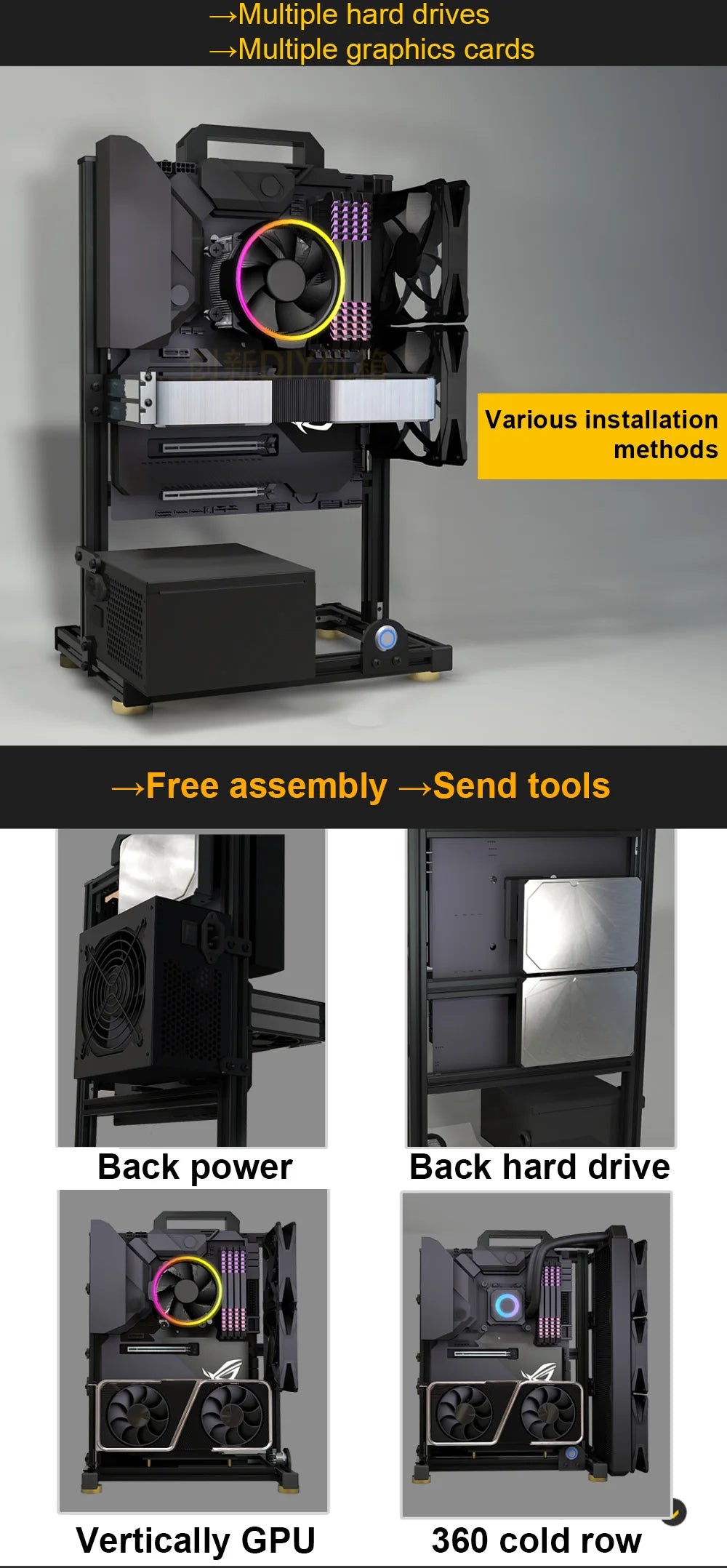 Open PC Case Frame Rack ITX MATX ATX EATX Gamers Cabinet DIY Water Cooler Desktop PC Creative Gabinete Gaming Chassis MOD.