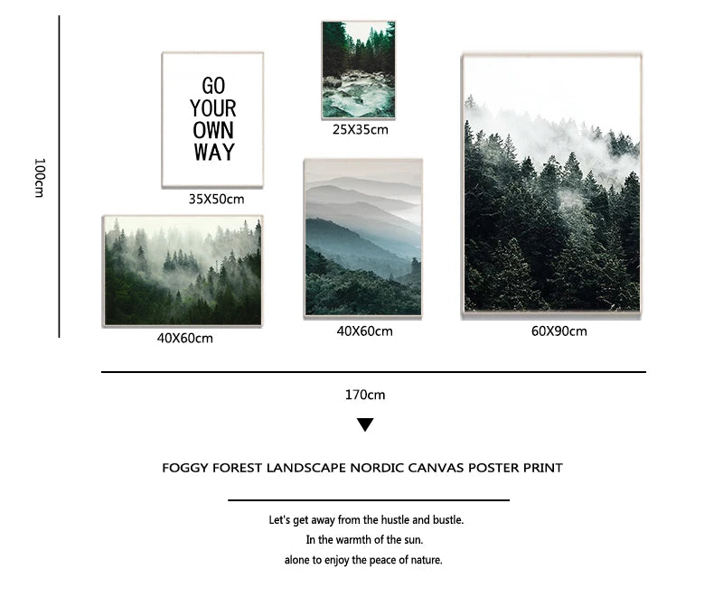 Mountain Wall Posters Fog Forest Canvas Painting Natural Landscape Poster Nordic Wall Pictures For Living Room Home Decoration.