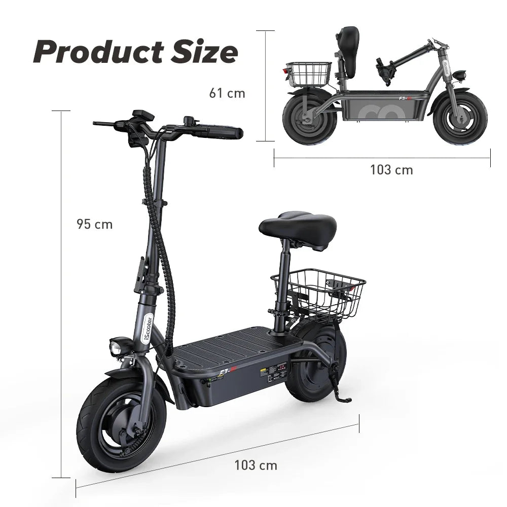 ISCOOTER F3 Electric scooter 1000W motor 48V13AH battery foldable electric scooter, adult electric scooter with seat 45 km/h