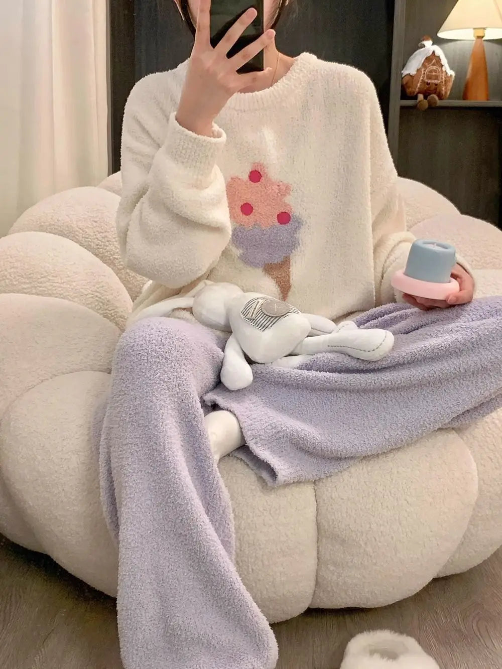 Kawaii Hello Kitty Pajamas Girl Sanrio Long-Sleeved Loungewear Sweet Young Student Girl  Warm Home Clothes Sleepwear Set.