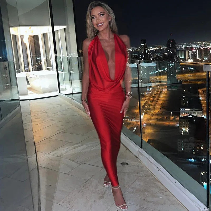 Dulzura Herbst Frauen Halter-Backless Midi Kleid Für Frauen Bodycon Sexy Party Elegante Outfits Abend Geburtstag Kleidung Y2K 2024.