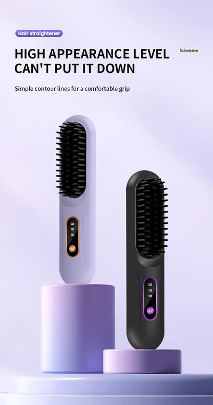 Electric Heating Straight Hair Comb LCD Screen USB Wireless Portable Negative Ion Styling Tool Rechargeable Straightening Brush