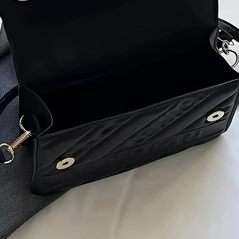 1pc Trendy Quilted Handbag with Adjustable Strap, Stylish Black Shoulder Purse for Women with Mini Coin Pouch, Crossbody Purse.