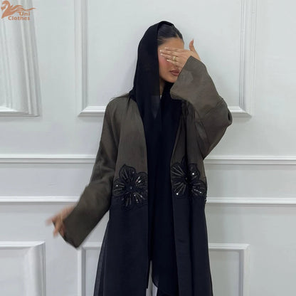 Eid Dubai Open Abaya Appliques Kimono Cardigan Women Muslim Dress Turkey Kaftan Kebaya Caftan Marocain Femme Robe Islam Jalabiya.