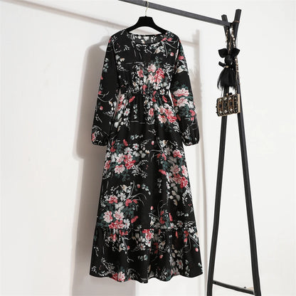 Frühling Sommer Frauen Maxi Kleider Casual Volle Hülse Floral Gedruckt Oansatz Frau Bohe Strand Party Lange Kleid Mujer Vestidos