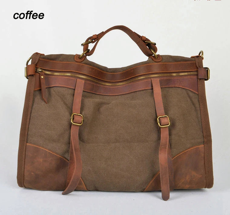 Vintage Retro militär Leinwand + Leder männer reisetaschen gepäck taschen männer wochenende Tasche Übernachtung duffle taschen tote Freizeit M314 #