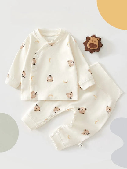 Newborn Baby Base Shirt+pants 2-piece Set Autumn and Winter Cartoon Pure Cotton Top+pants 0-18M Newborn Baby Pajamas.