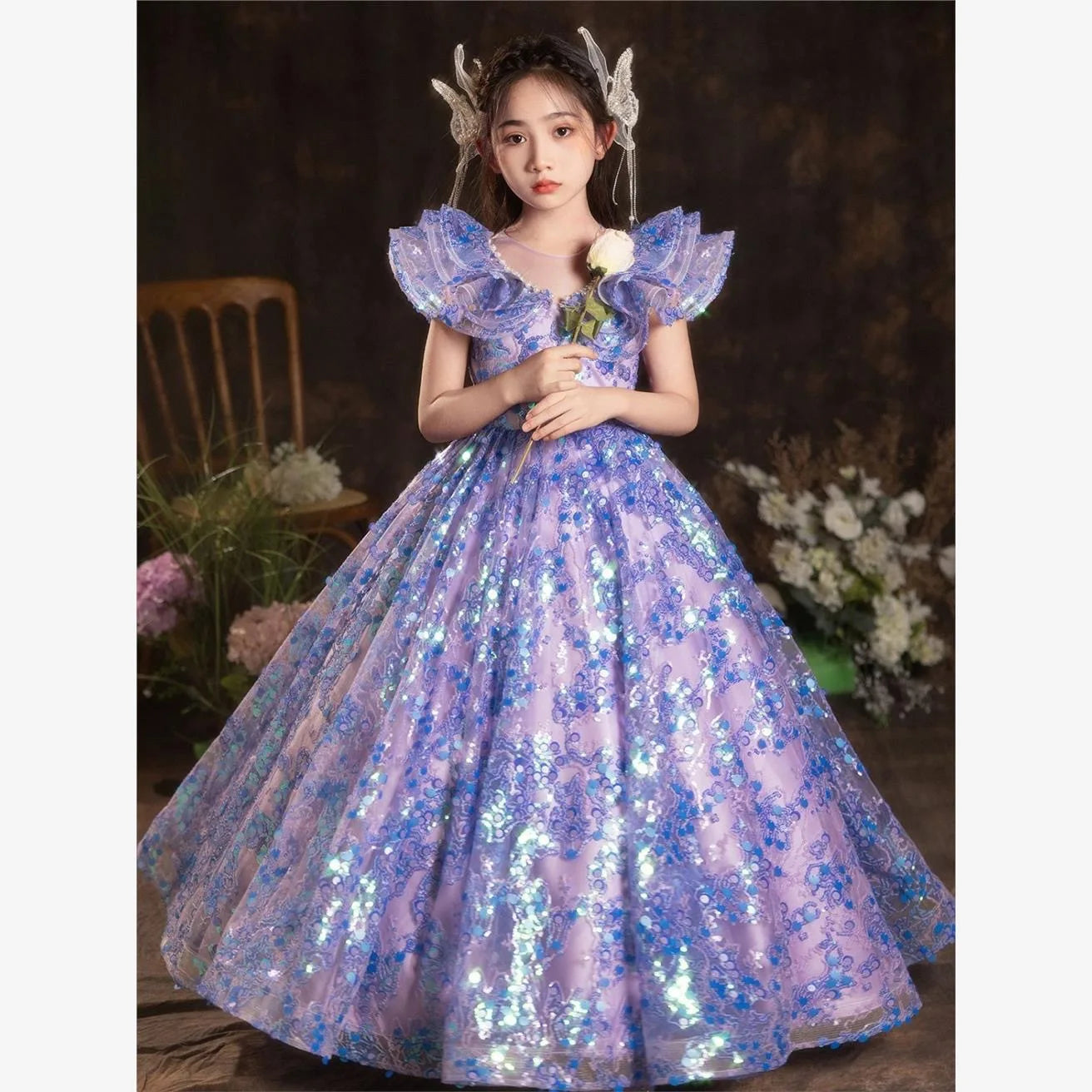 Mädchen Prinzessin Geburtstag Party Blumenmädchen Hochzeit Schönheit Kleid Kinder Leistung Elegantes Weiß Rosa Tutu für formelle Anlässe.