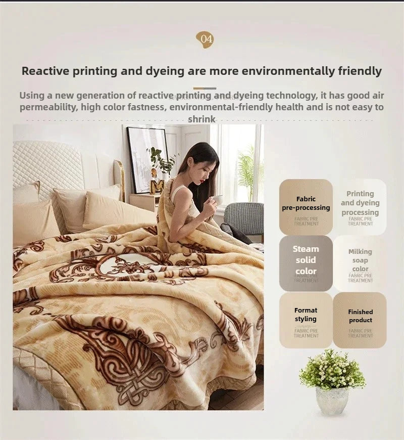 European Style Warm Raschel Blanket for Winter High End Soft Thicken Warmth Weighted Blanket Double Side Flocked Comforter Duvet.