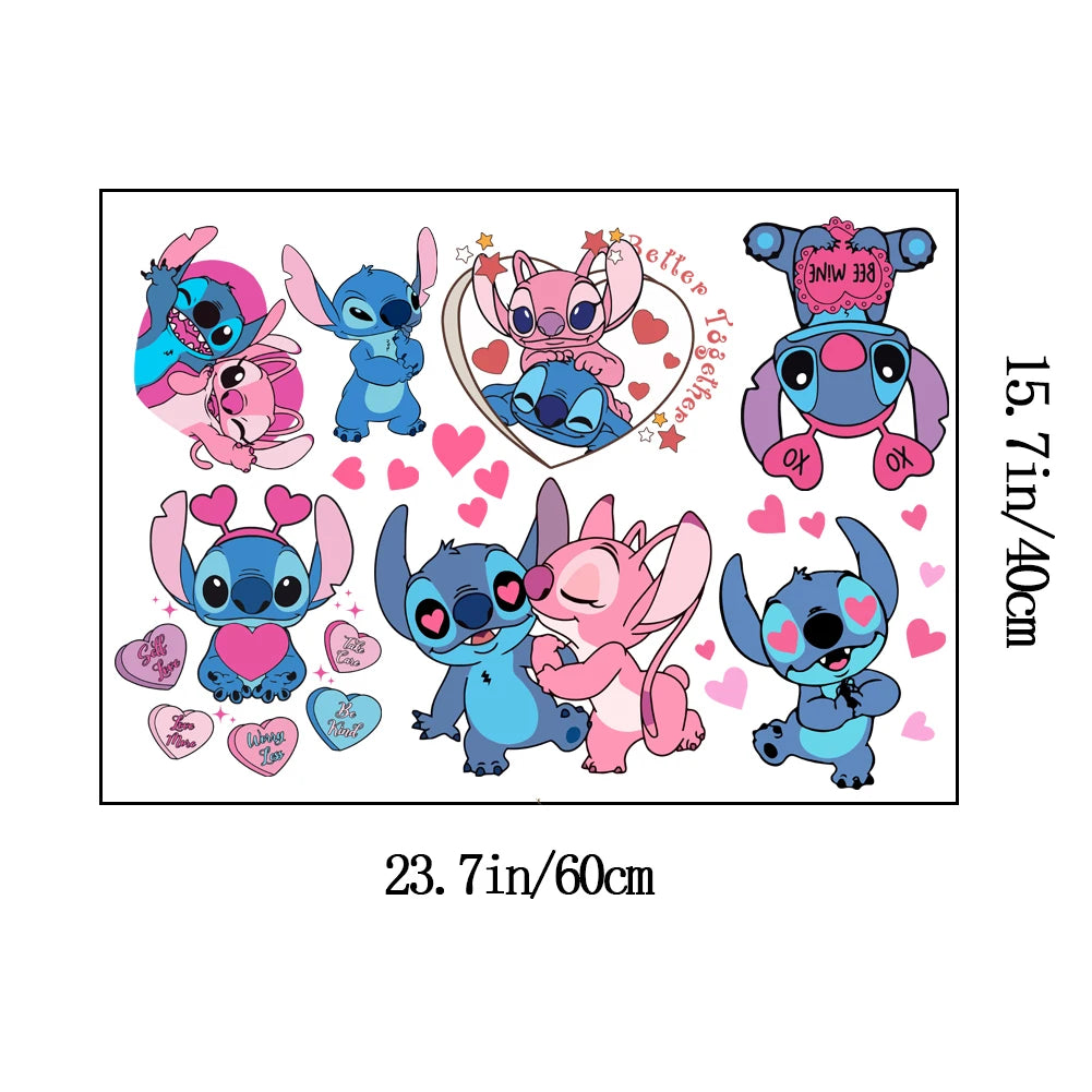Cartoon Lilo & Stitch Rainbow Wall Stickers For Kid's Room Kindergarten Living Room Bedroom Wall Decoration Animated Poster.
