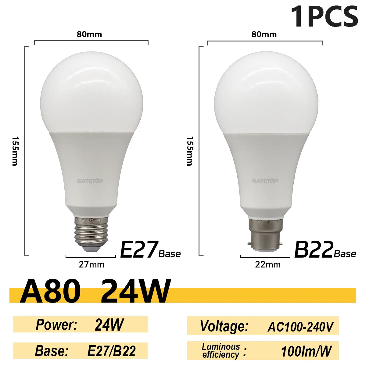 1/10PCS Energiesparlampe E27 B22 Lampen A60 A80 AC220V 230V 110V LED-Licht 20W 18W 24W für Home Derection Wohnzimmerbeleuchtung