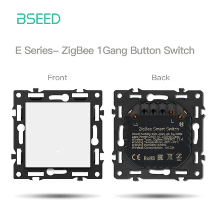 BSEED Zigbee 1/2/3/4Gang Smart Licht Vorhang Shutter Dimmer Schalter Mechanische Tasten EU Steckdosen USBC DIY Teile Kunststoff Rahmen