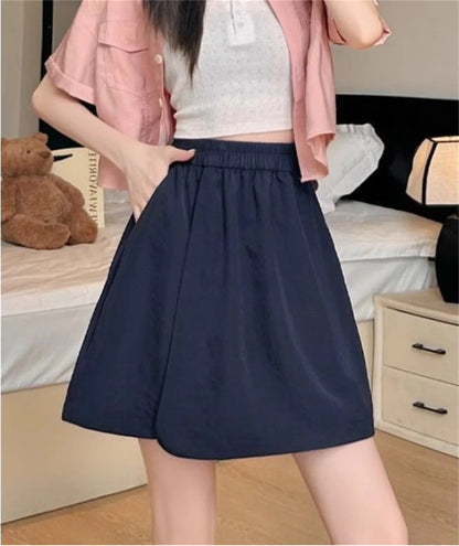 Women Korean Skirts Shorts 2025 Summer Fashion New In Solid High Waist Pant Female Streetwear Casual Loose Harajuku Trousers.