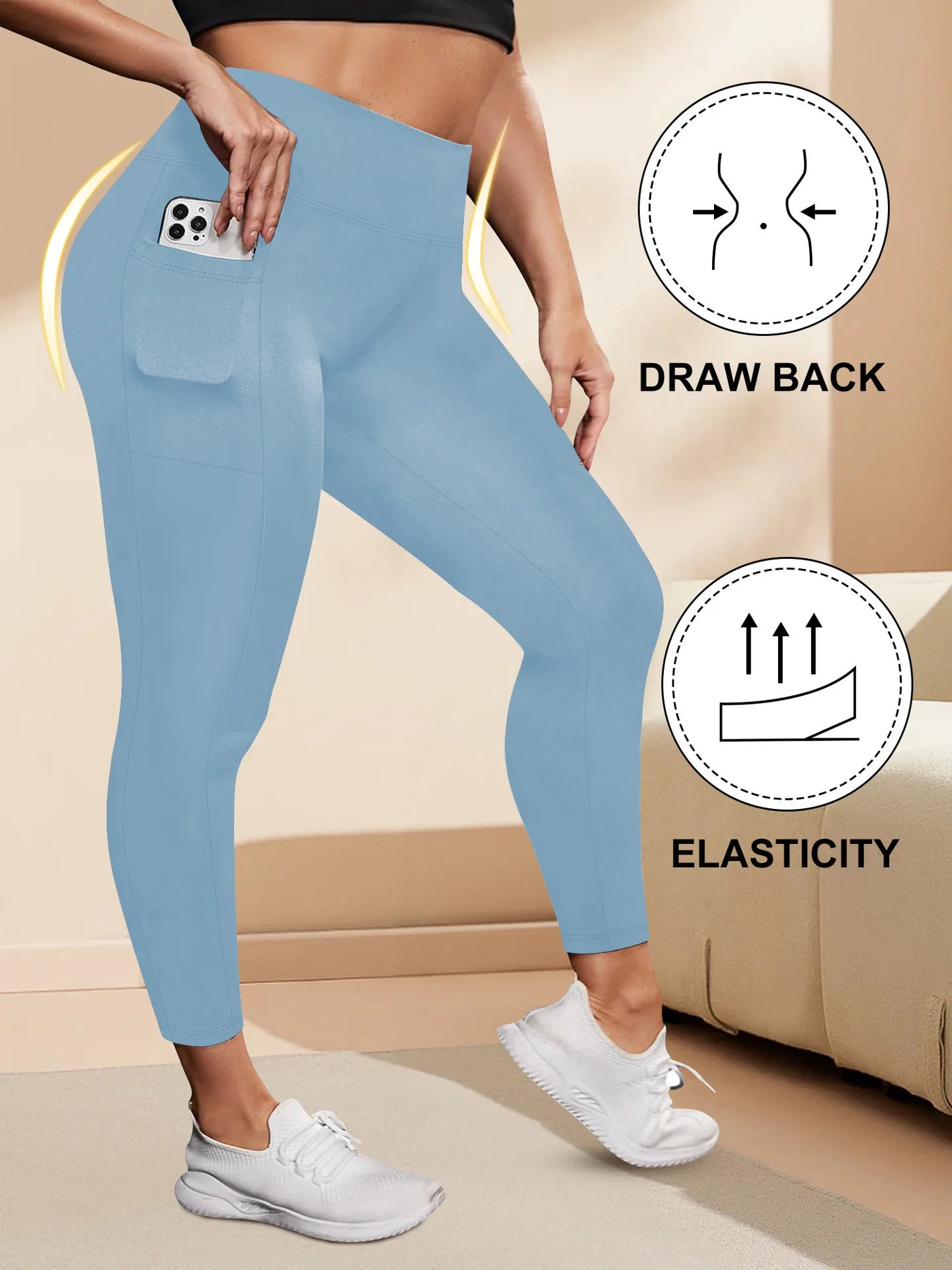 Women's High-Waisted Yoga Pants Plus Size Butt-Lifting Workout Leggings with Pockets Elastic Activewear for Gym & Running