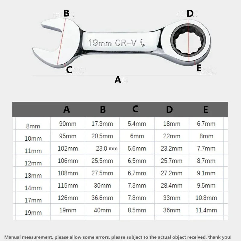 6–19 mm kurzer Griff, schneller Ratschenschlüssel, 72 Zähne, multifunktional, tragbar, kurz, Dual-Use-Pflaumenblüte, kleiner Schraubenschlüssel, Handwerkzeuge