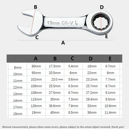 6–19 mm kurzer Griff, schneller Ratschenschlüssel, 72 Zähne, multifunktional, tragbar, kurz, Dual-Use-Pflaumenblüte, kleiner Schraubenschlüssel, Handwerkzeuge
