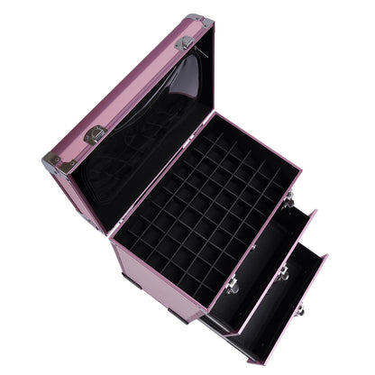 3 in 1 Rolling Makeup Case with Drawer, Large Makeup Case Organizers, Profesional Cosmetic Case for Salon Barber, Light Pink