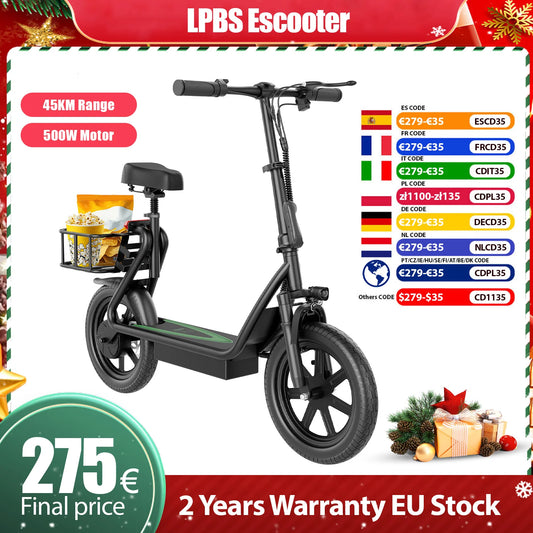 2025 New LPESBS Dual Brake Electric Scooter 500W Super Motor 35KM/H Fast Speed Portable Electric Scooter 45KM Long Range Scooter.