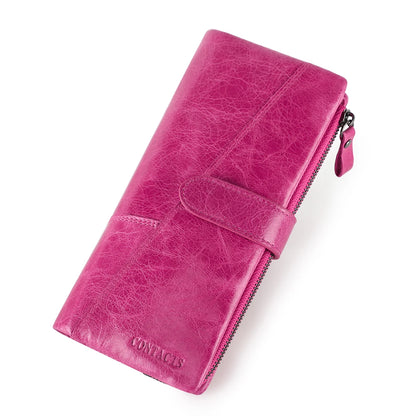 Contact's 100% Genuine Leather Wallet Women Long Coin Purse Hasp Design Clutch Bags Name Engraving Card Holder Wallets Cartera