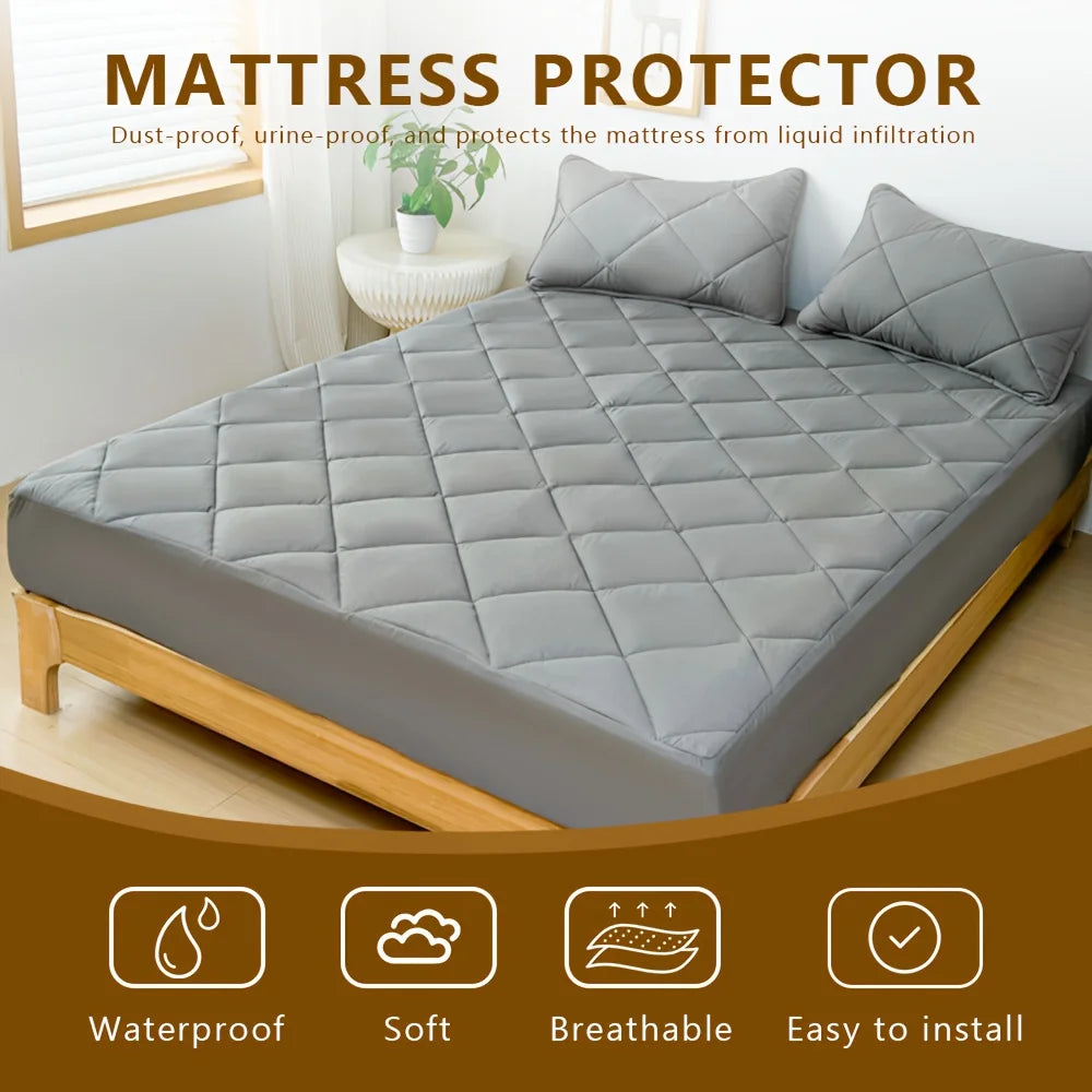 1pc Waterproof Soft Mattress Protector, Plaid Breathable Fitted Sheet with Elastic Band for Living Rome, Home Bed.