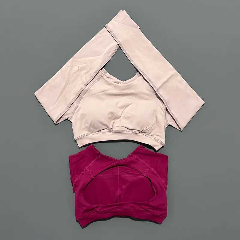 HISTELLO Long Sleeve Crop Top Women Seamless Yoga Tops Backless Clothing Gym Workout Sportswear Strong Supports Sports Shirt.