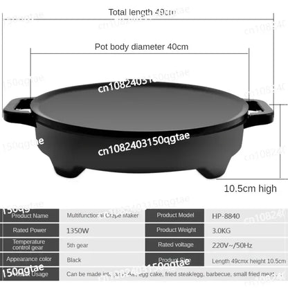 220 V 40 cm Krepp-Pn-Küchengrill, elektrischer Pfannkuchentopf, antihaftbeschichtet
