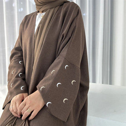 Moon Embroidery Open Abaya 2024 New Luxury Kimono Coat Hijab Muslim Sets for Women Islam Retro Modest Clothing for Party Kebaya.