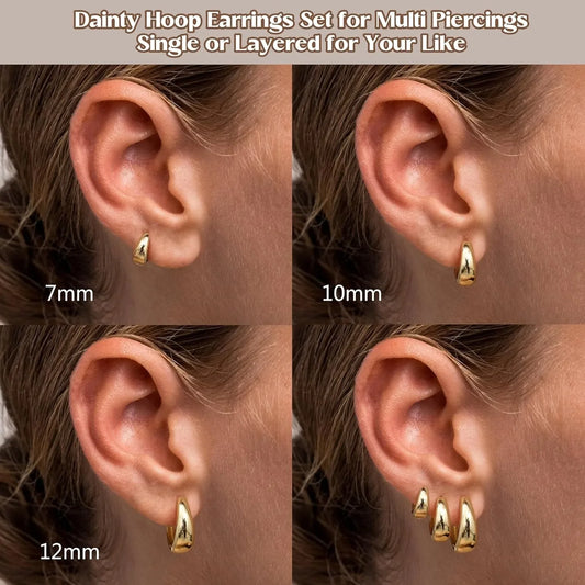 3Pairs Hoop Earrings Set for Women Gold Silver Plated Earring Hypoallergenic Small Huggie Hoops Lightweight Hoop Earrings Stack.