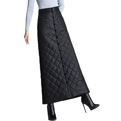 Women Winter Skirt Windproof Warm Down Cotton Skirt High Waist Quilted Cotton Padded Skirts Office Lady Elegant Skirt.