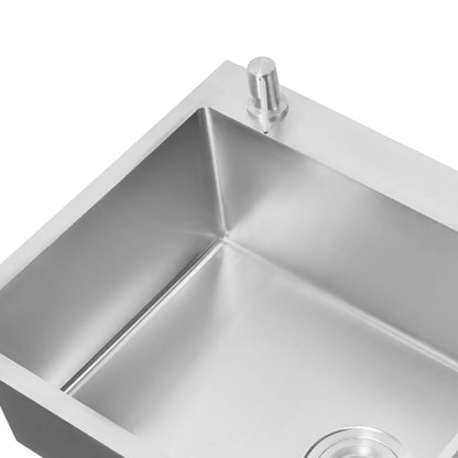 68 x 45 cm großes Waschbecken mit V-förmigem Abtropfkorb und Seifenspender, Anti-Überlauf-Küchenspüle, Edelstahlspüle