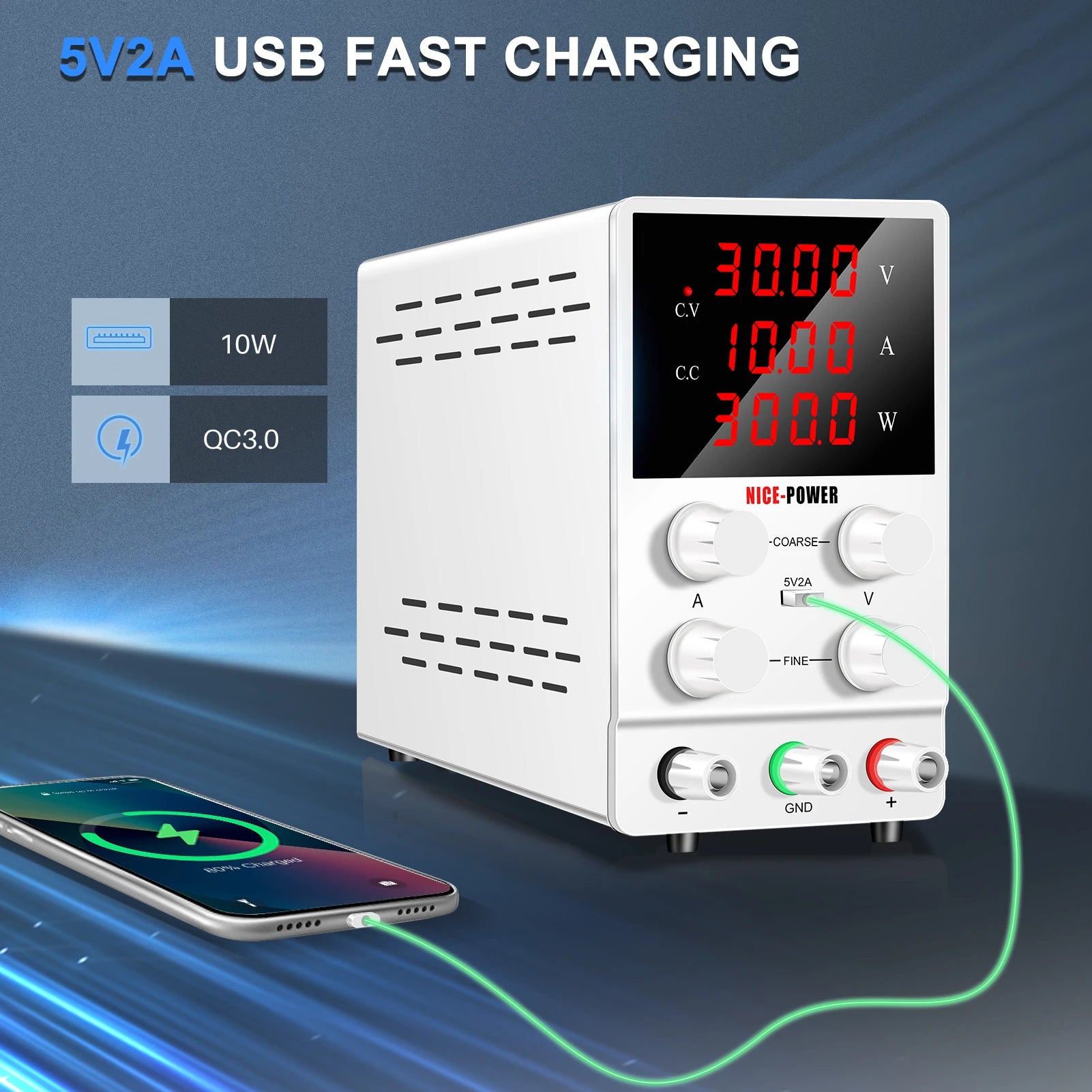 DC Lab Power Supply 30V 10A Adjustable Power Source For Phone Repair 24V 48V 72V Switching Power Supply Battery Fast Charging.