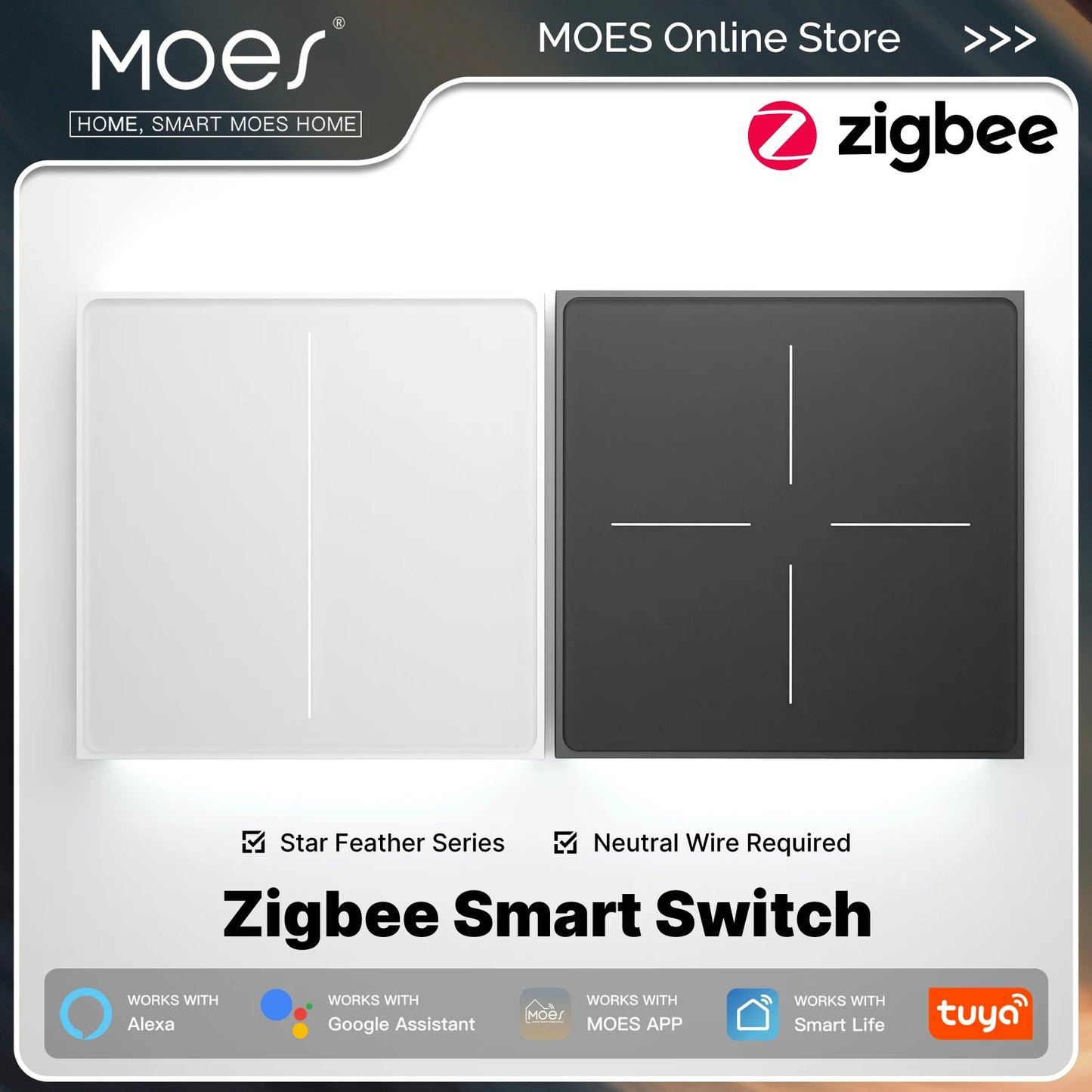 MOES Tuya ZigBee Star Feather Series Smart Touch Switch mit neutraler Lichtszene 2in1 APP-Fernbedienung mit Alexa Google Home.