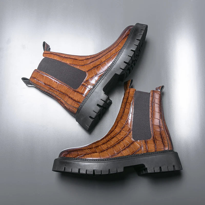 Street Style Pointed Toes Chelsea Boots Stylish Leather Ankle Boots Fashion High Top Shoes Party Business Motorcycle Boots Botas.