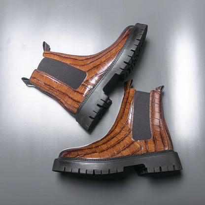 Street Style Pointed Toes Chelsea Boots Stylish Leather Ankle Boots Fashion High Top Shoes Party Business Motorcycle Boots Botas.