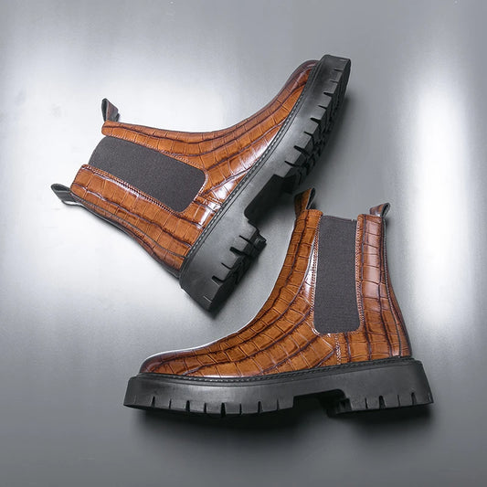 Street Style Pointed Toes Chelsea Boots Stylish Leather Ankle Boots Fashion High Top Shoes Party Business Motorcycle Boots Botas.