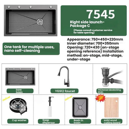 Stainless Steel Kitchen Sink Household Rice Grain Pattern Large Single Slot Wear Resistant Wash Dish Bowl Countertop Basin