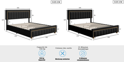 Lazyspace Elegantes Hydraulikbett, samtstoff gepolstertes Doppelbettgestell, mit Stauraum, Bettkasten, Kopfteil mit Lattenrost