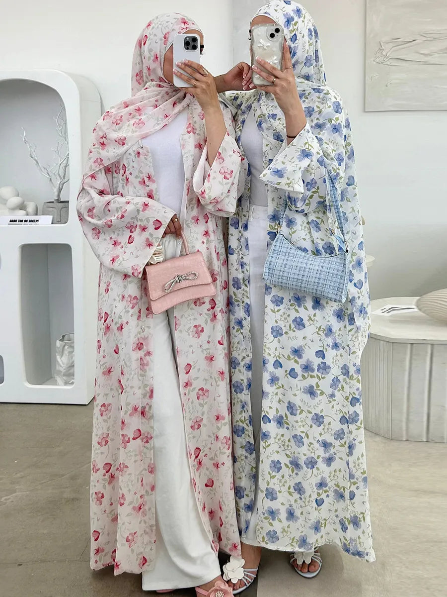 Muslim Women Dubai Abaya luxury Double layered chiffon Print Hijab Dress Kaftan Ramadan Robe Femme Islam african dresses Kebaya.