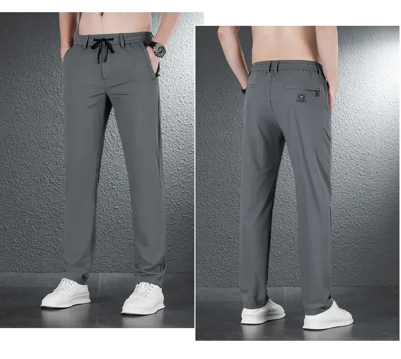 2024 Summer Soft Ice Silk Fabric Men's Thin Casual Pants Korean-style Fashion  Straight High Stretch Trousers Male Luxury Brand