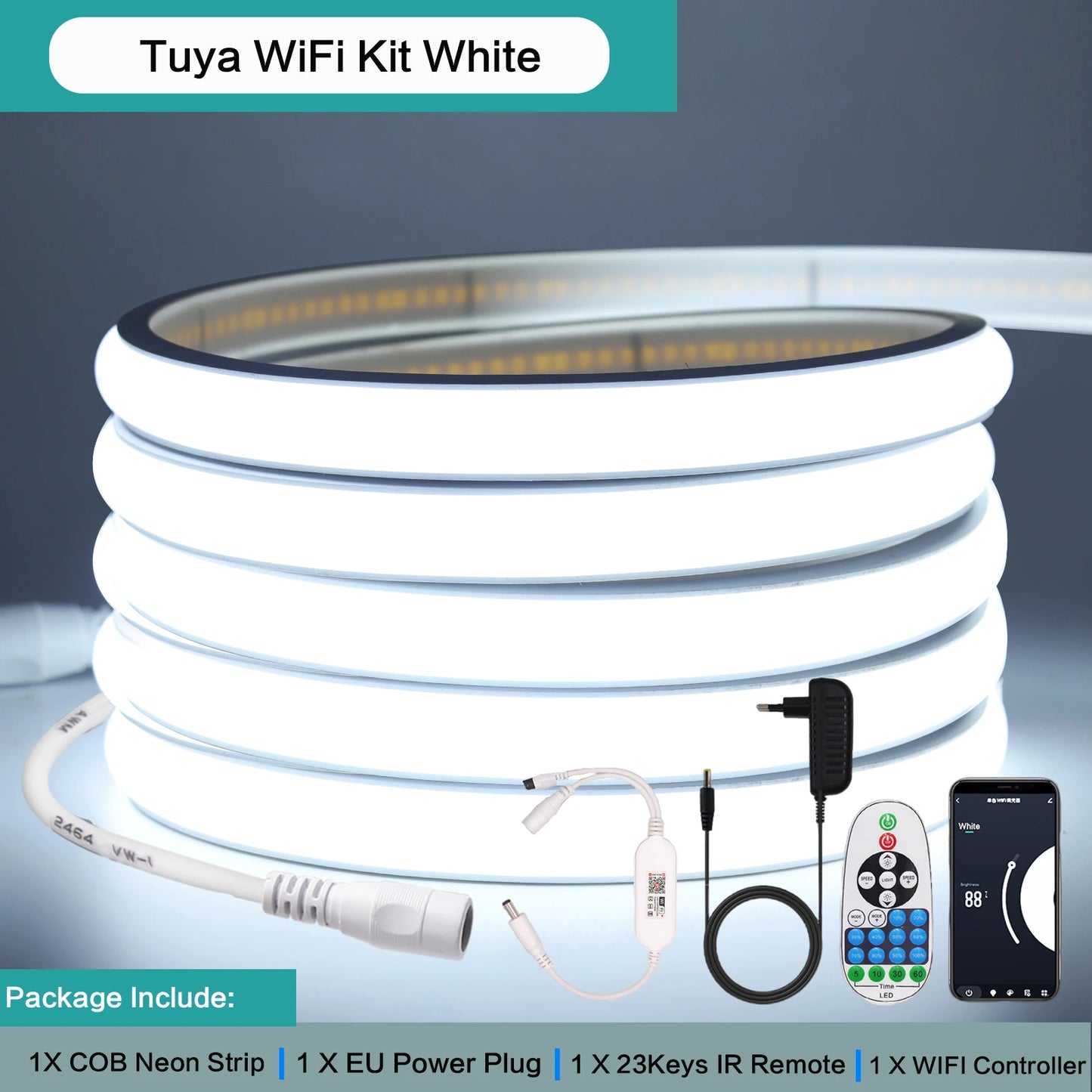 12V 24V Tuya Smart WiFi COB Neon Strip Waterproof 0.5M 5M 10M 20M 320LED/M Flexible LED Tube Tape for Kitchen Cabinet Room Decor
