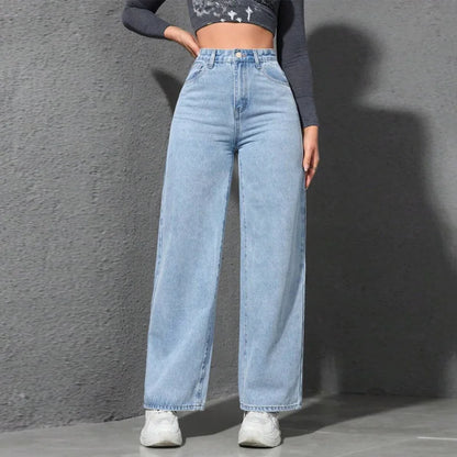 Benuynffy American Vintage Wide-leg Jeans Women's 2025 Spring New Streetwear High Waisted Loose Straight Mopping Denim Trousers.