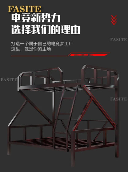 Premium E-Sport-Etagenbett aus Eisen, Hotel, Apartment, Schule, Schlafsaal, Bett, schwarzer Rahmen, Hochbett für Erwachsene, Camas, Schlafzimmermöbel
