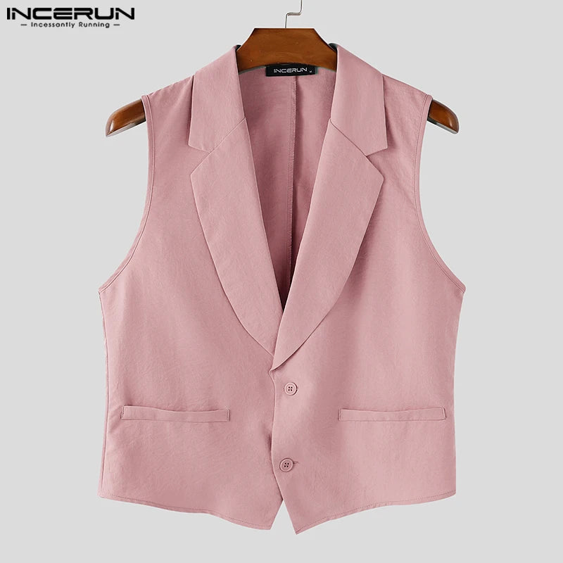 INCERUN Summer Men's Sets Solid Color Sleeveless Tops Tee Buttons Summer Long Pants Male Two-piece Suits Streetwear 2PCS S-5XL.