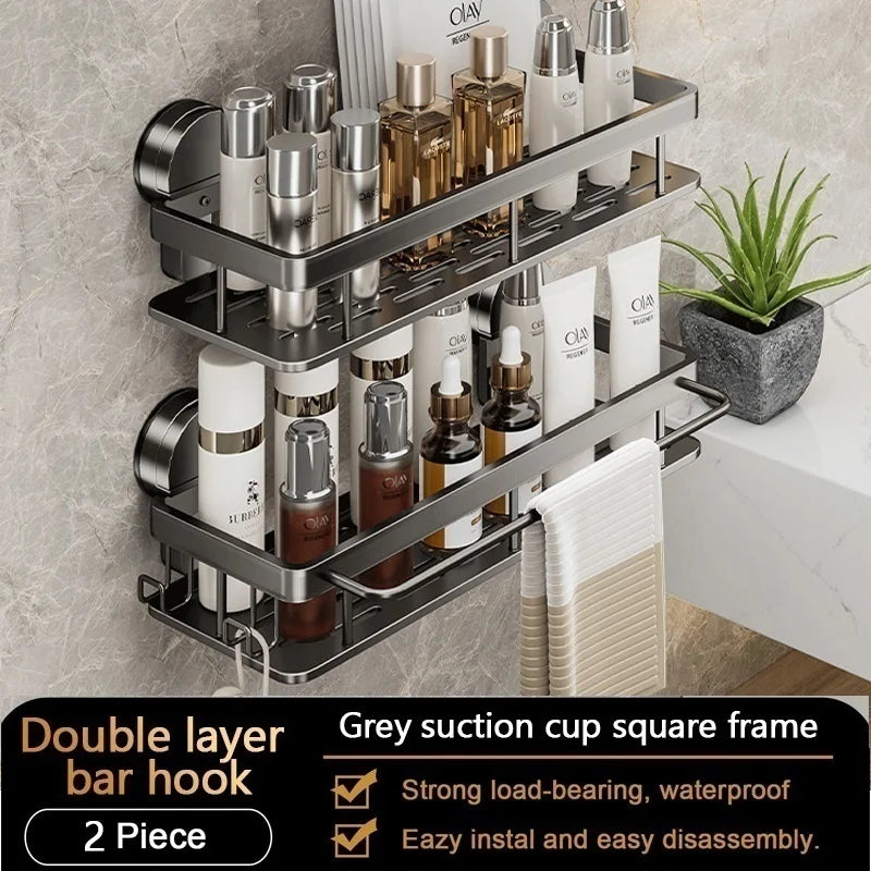 Kein Bohren, Saugnapf, selbstklebendes Badezimmerregal, Badezimmerregal, Toilette, Aluminium-Hängeregal, Badezimmer-Organizer, zum Aufhängen an der Wand