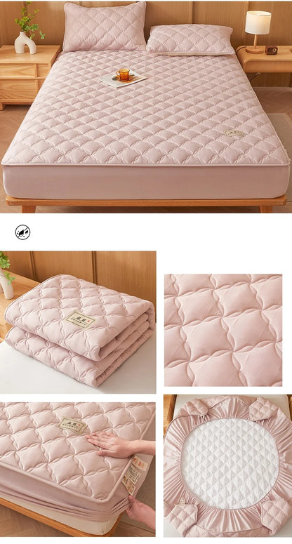 Quilted Mattress Cover Single/Double Bedspread Thicken Bed Linen Waterproof Bed Cover Home Soft Bedsheet 매트리스커버 (No Pillowcase).