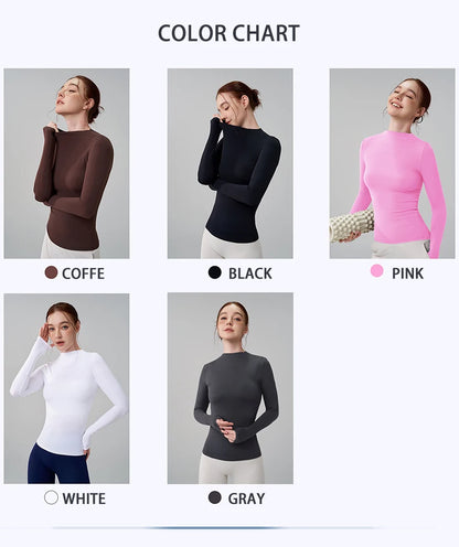 SOISOU 5 Colors Half-High Collar Slim Fit Yoga Top Women's Pilates Pullover Sports Long Sleeve High Elastic Fitness T Shirt.